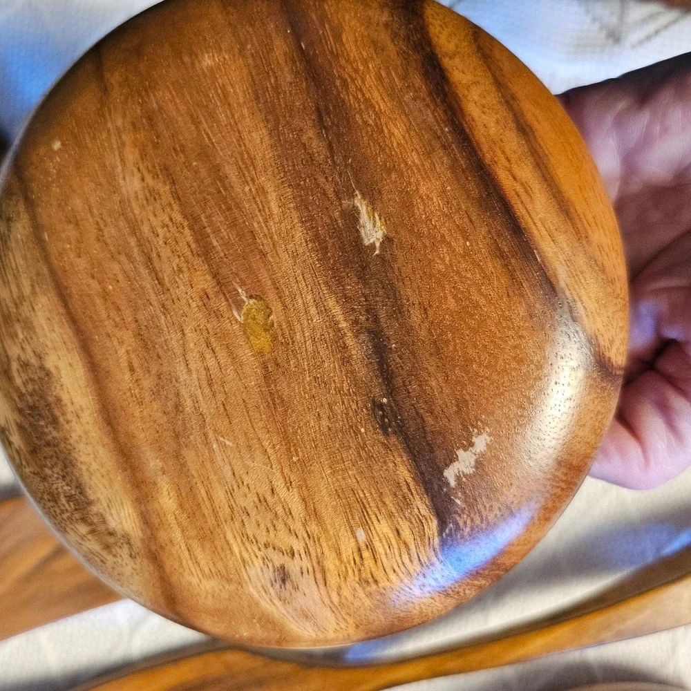 Vintage MCM Monkeypod Wood Salad Bowl Set 10 Piece Set Hawaiian Hand Carved